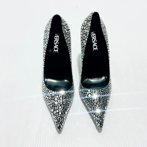 Versace Pumps 40/US 10 Black Crystal Embellished Leather Heel NIB $1,450 - Picture 8 of 14
